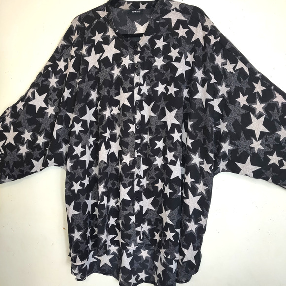 Torrid Sheer Top Blouse PLUS Sz 5X 6X Black Gray White Stars Lightweight - Picture 2 of 16